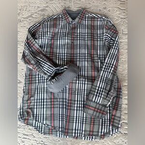 Bugatchi Gray and Red Plaid Button Down Shirt